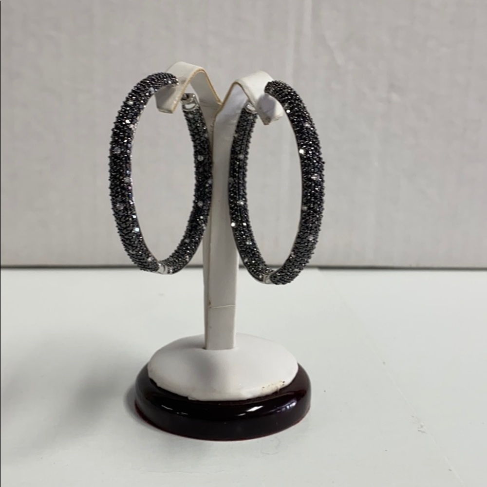 Costume rhinestone earrings black and clear hoops